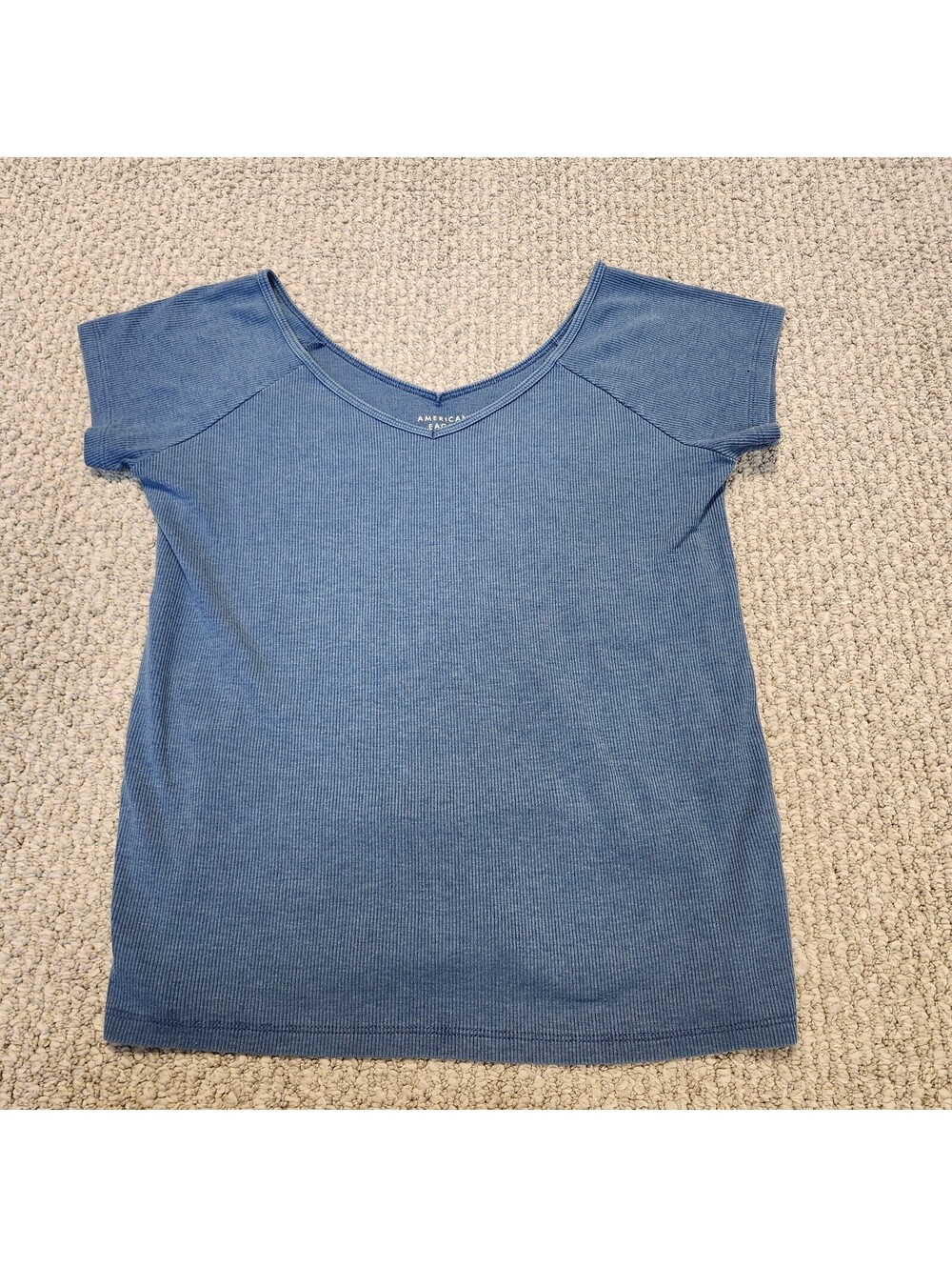 American Eagle Blue Ribbed Short Sleeve Top XL